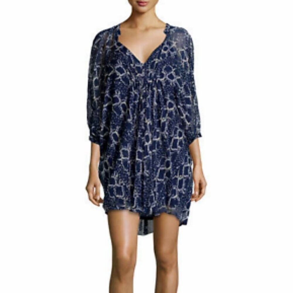 DVF Diane Von Furstenberg Silk Sheer‎ Fleurette Dress Blue